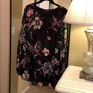 Long sleeve black sheer floral blouse